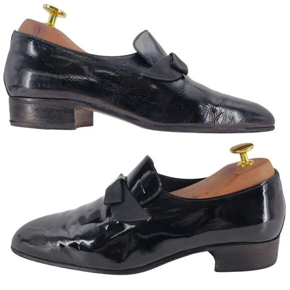 Bruno Magli Formal Opera Dress Shoes Men 7 Black Leather Tuxedo Bow Loafer Italy - Picture 4 of 12